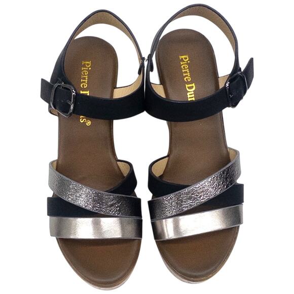 Pierre Dumas High Heel Platform Wedge Strappy Sandals Women's 6  Black Silver - Picture 3 of 8